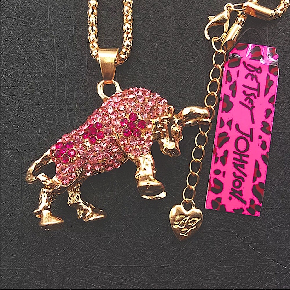 Betsey Johnson Pink Rhinestone Bull Necklace